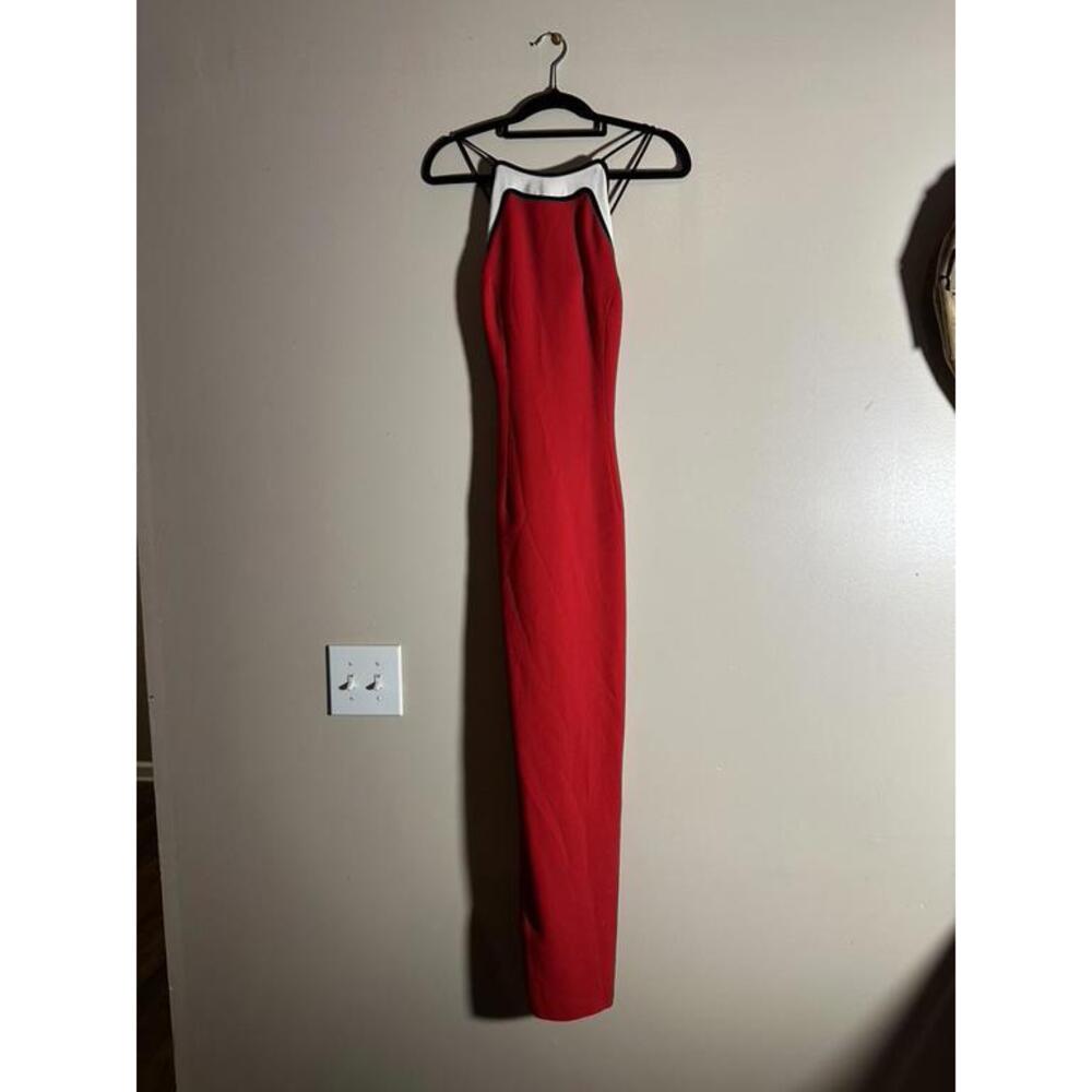 Vintage Cache Red Halter Neck Dress with Contrast Detail